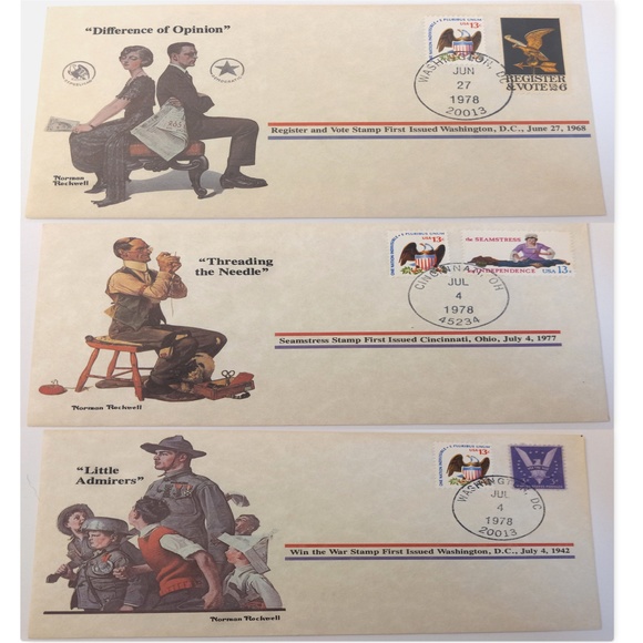 Norman Rockwell Collection 3 Stamped Envelopes - Picture 1 of 6